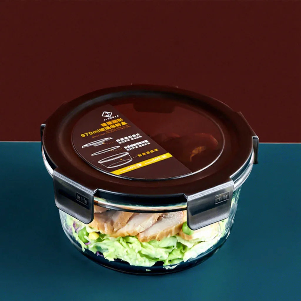 Hot Selling Customized 970ML Divided Cell Glass Microwavable Kitchen Food Storage Box Stackable American Style