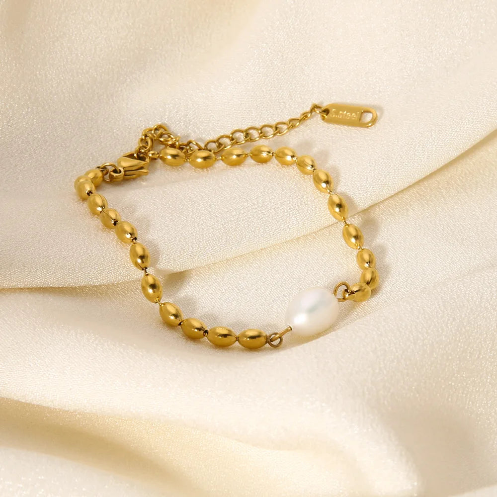 Trending Products 2025 New Arrivals Women Jewelry Anti Tarnish Gold Stainless Steel Freshwater Baroque Pearl Bracelet for Wom
