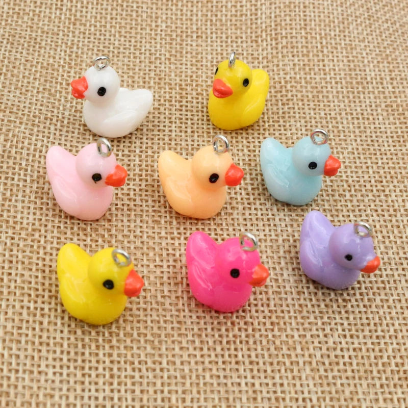 10Pcs 18x21mm 7-Colors Mixed Duck Resin Earring Charms Diy Findings Kawaii 3D Phone Keychain Bracelet Pendant for Jewelry Mak