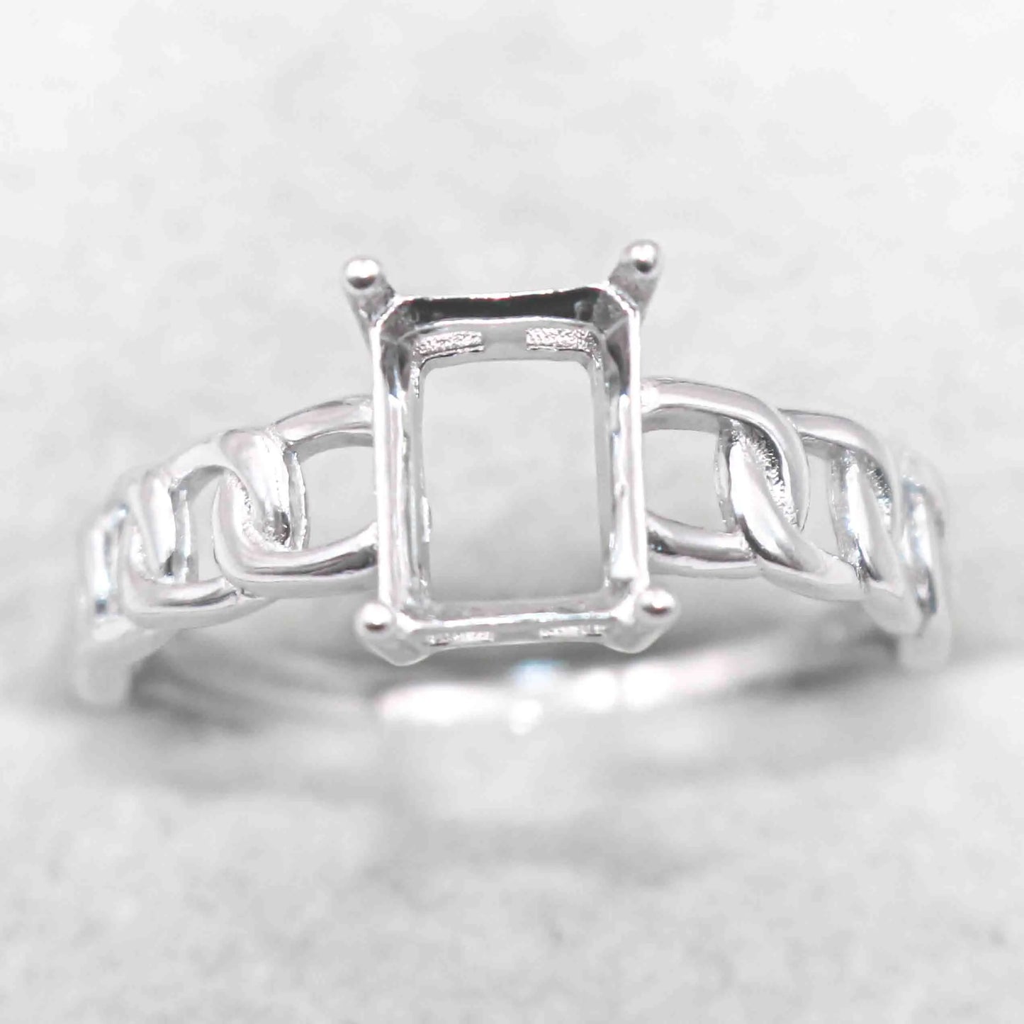 Sterling Silver 6*8mm Semi Mount Ring Square Shape Empty Frame Blank Claws Setting S925 Base Without Center Stone for Inlay D
