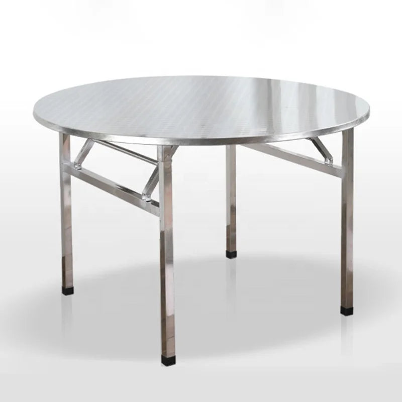 Modern Outdoor Indoor Embossed Stainless Steel Foldable 100cm Round Dining Table for Restaurant Home Courtyard Hotel Canteen