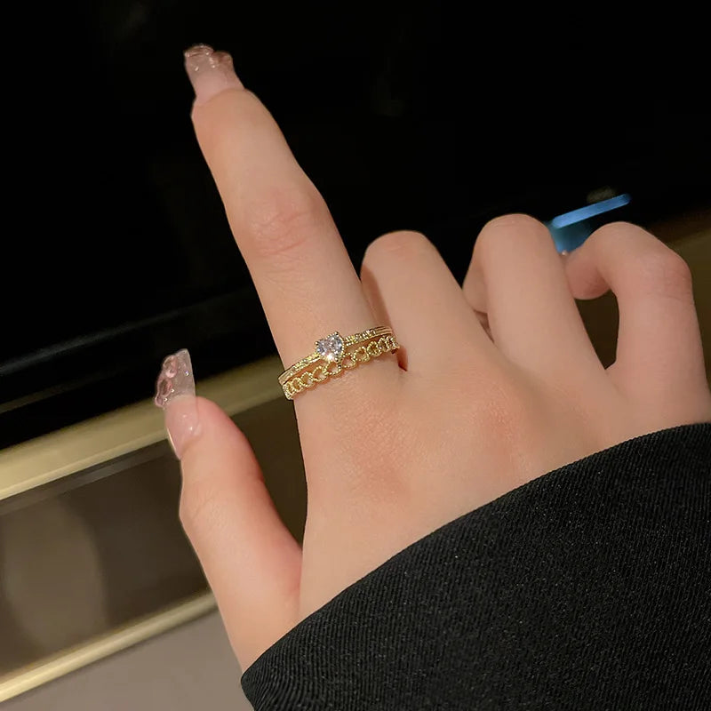 2025 Trendy Classic Sweetheart Solitaire Moissanite Rings Finger Adjustable Rings Opening Resizable Heart Rings for Girls