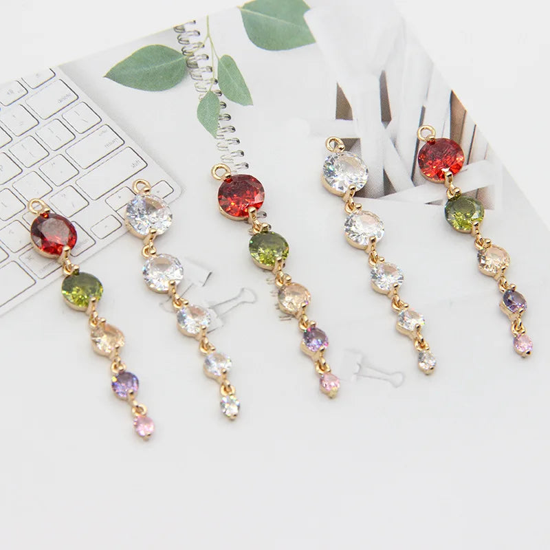 Elegant Asymmetric Colored Round Zircon Long Tassels Pendant for Diy Earrings Necklace Bracelet Jewelry Accessories