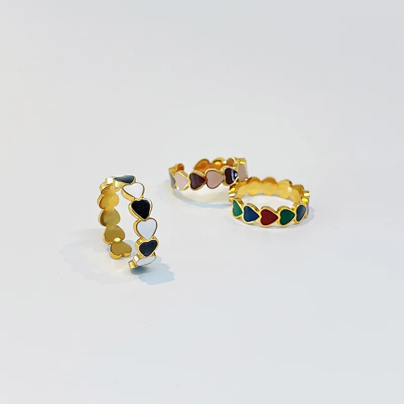 European and American Heart Shaped Enamel Stainless Steel Rings Anillos Para Mujer Wholesales Waterproof Jewelry Gold 18k Rin