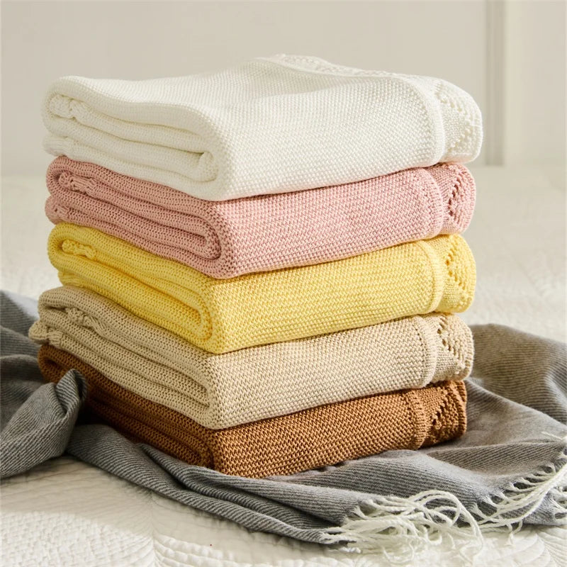 Super Cozy Solid 100% Cotton Jacquard Knitted Throws for  Toddler for Home Decoration and Sofa Perfect Gift LS