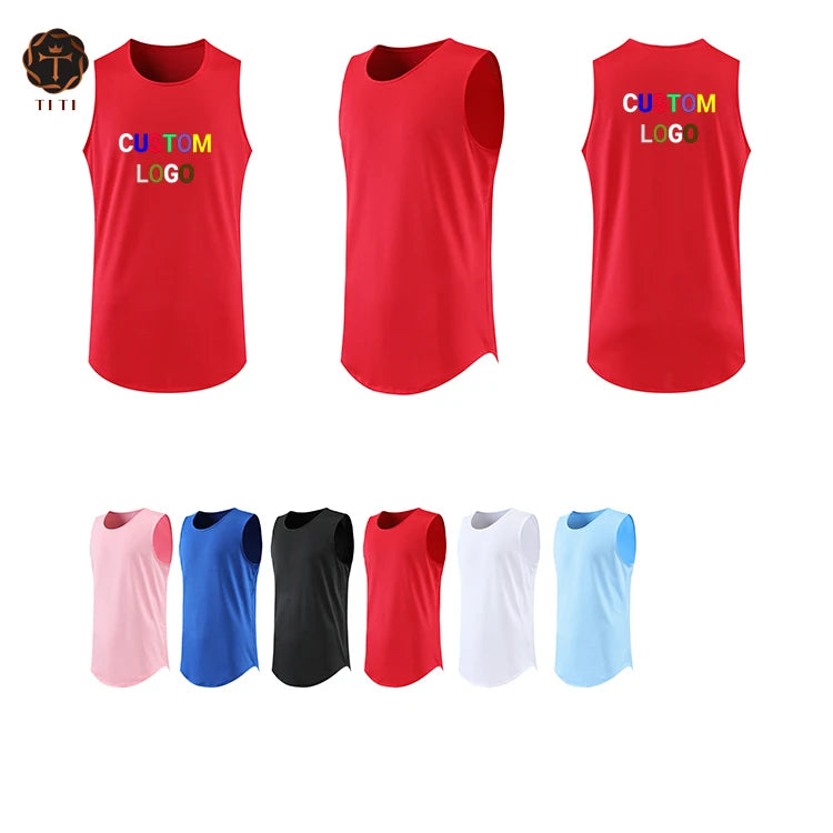 High Quality Men's Sleeveless Gym Training Tank Top round Bottom Polyester Mesh Breathable and Soft Blank Design Wholesale