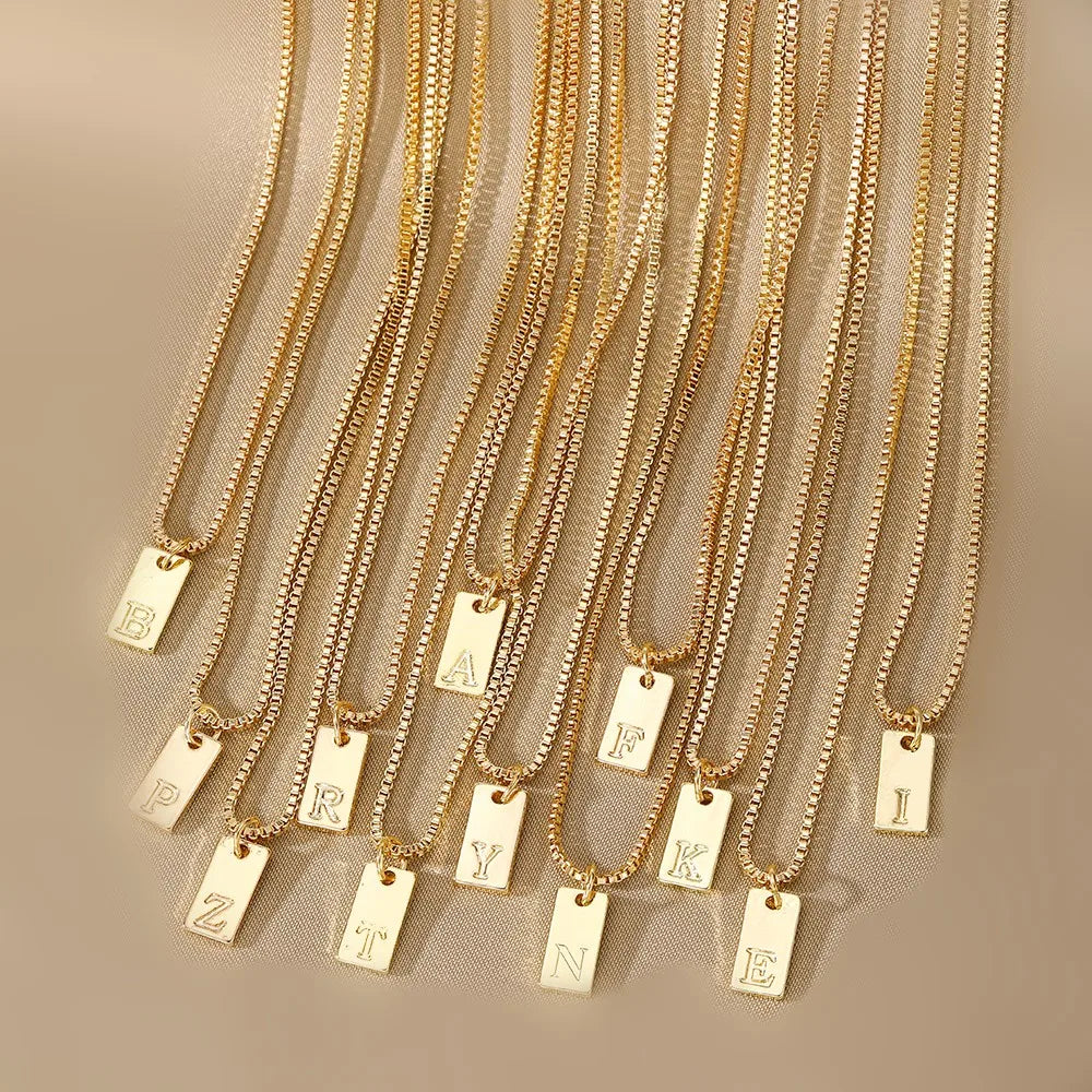 2024 New Fashionable 18K Gold Plated Stainless Steel Letter Necklaces Square Pendants Box Link Chains for Women Jewelry