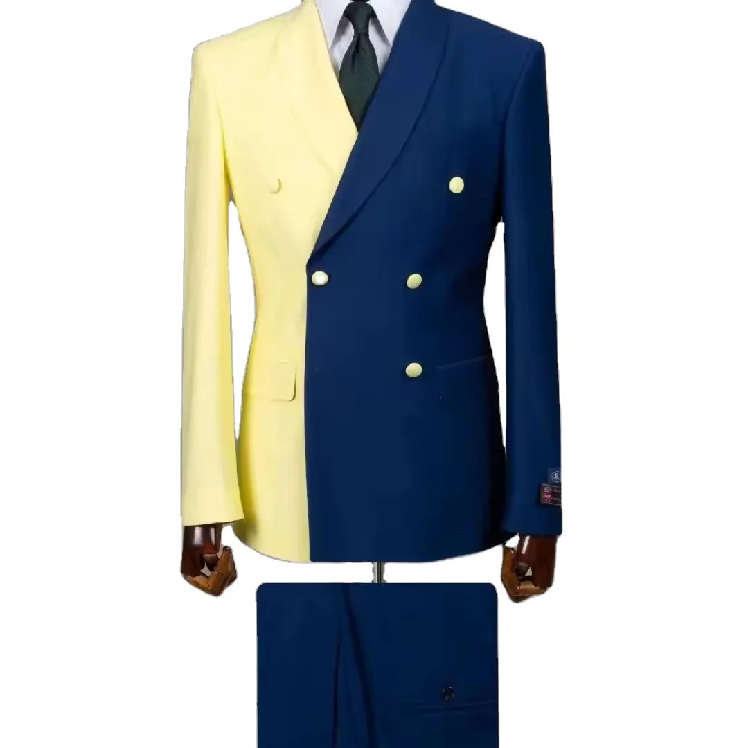 Men Suits Double Breasted Shawl  Lapel Fashion Full Set Terno Prom Party Outfits Skinny 2 Piece Jacket Pants Male Clothing
