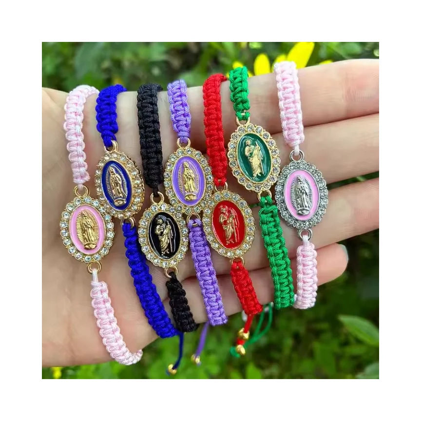 Virgin Mary & San Judas Gold Plated Adjustable Charm Bracelet Protection Prosperity Good Luck Catholic Jewelry
