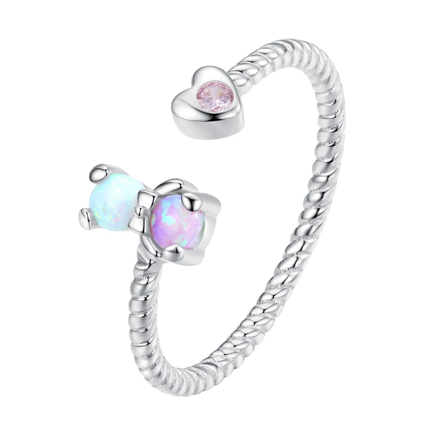 Factory 925 Sterling Silver Opal Adjustable Rings for Women Rainbow Bear Twisted Opening Ring Girl Birthday Gift SCR885