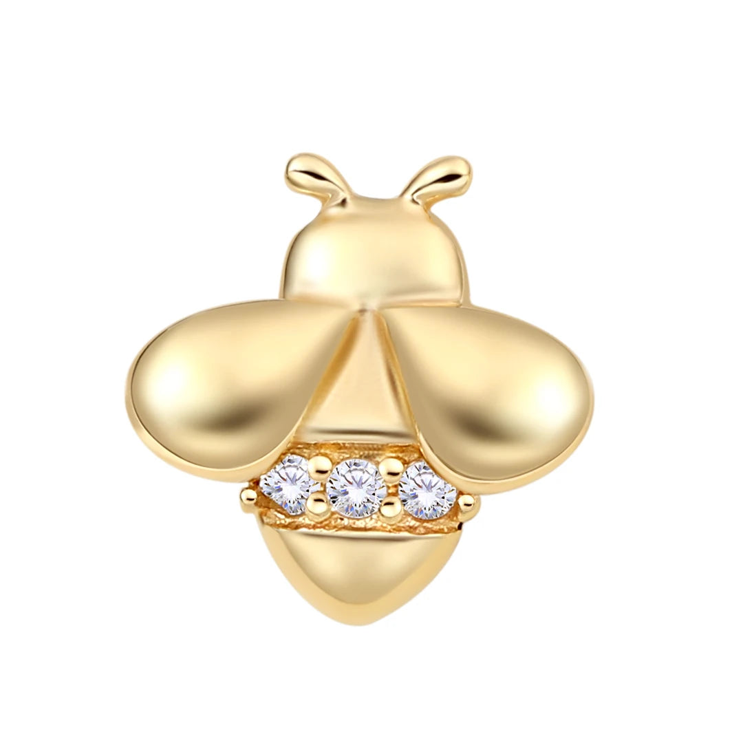 Eternal Metal 14K Solid Gold Cute Bee Ear&Nose Piercing Labret&Belly Jewelry Internally Threaded Ends Tops