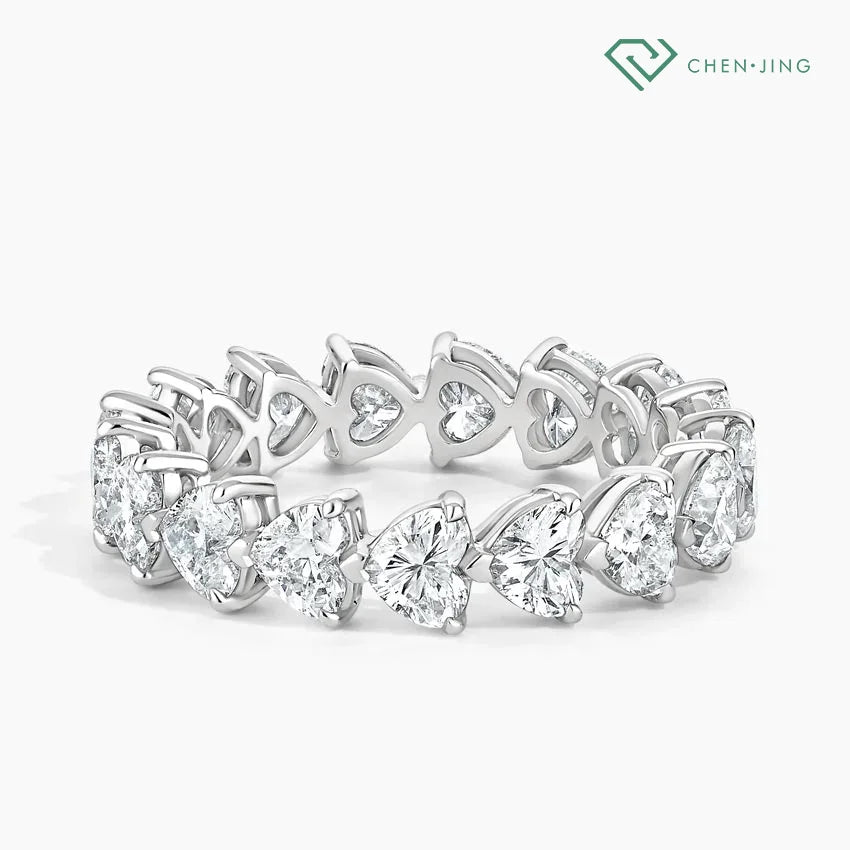 Eternity Diamond Ring HPHT 0.2ct Heart Shape Lab Grown Diamond Wedding Ring 18K White Gold & 14K Platinum Fine Women's Jewelr