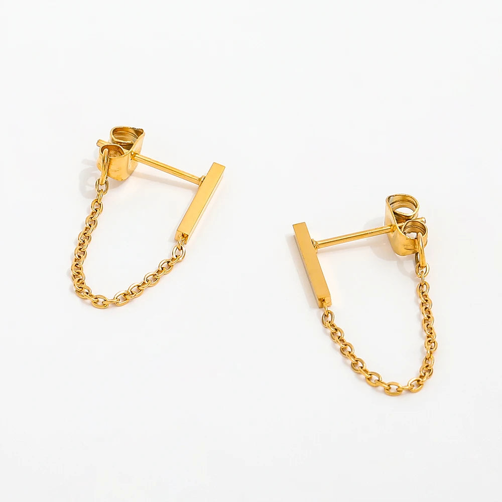 Fenny 18K PVD Plated Wholesale High Quality Trendy Elegant Chain Tassel Drop Stainless Steel Hoop Earring for Women