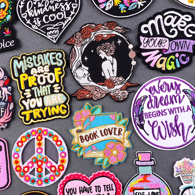 Wholesale Book Lover Iron on Embroidery Patch Custom Patch for Clothes Girl's Courage Embroidered Patches for Jeans