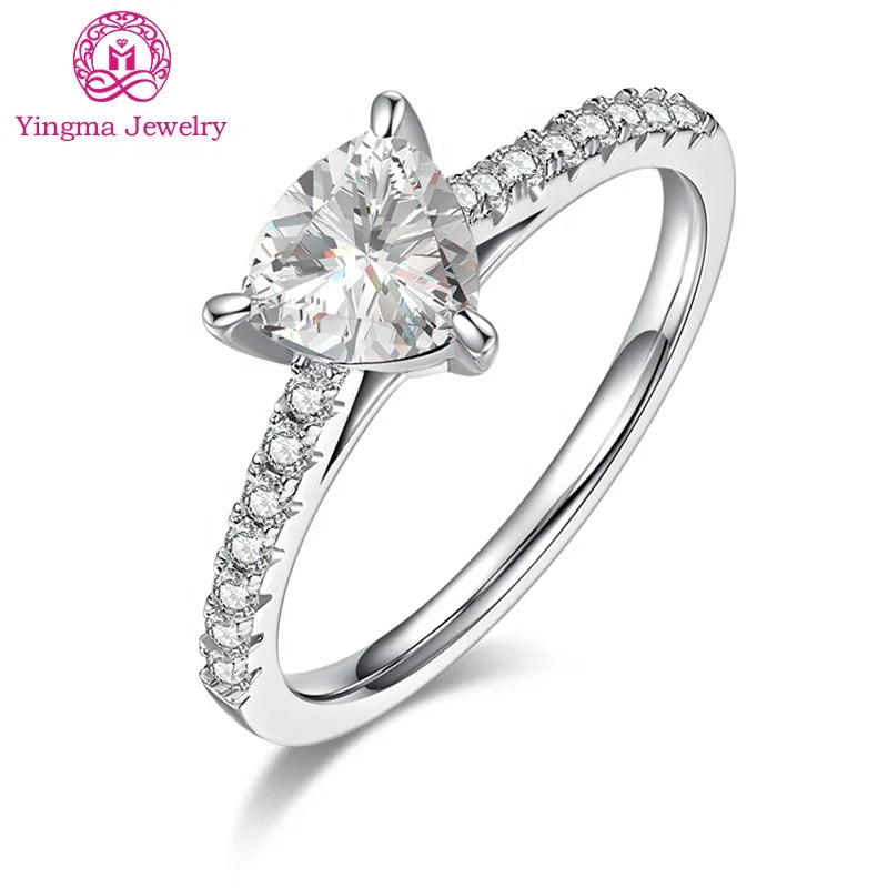 Fashion Jewelry Real Mossanite Ring Pass Diamond test 1 Ct 6.5 mm Trillion Cut 925 Silver Moissanite  Wedding Band Women Ring