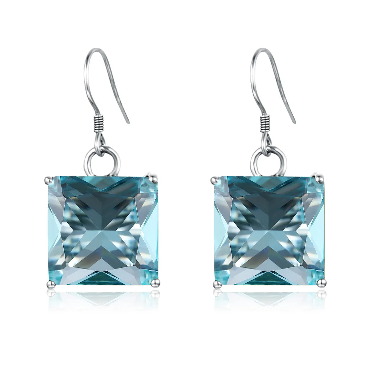 Vintage Square Long Drop Women 925 Sterling Silver Fine Gift Jewelry Aquamarine Gemstone Trendy Women Earings