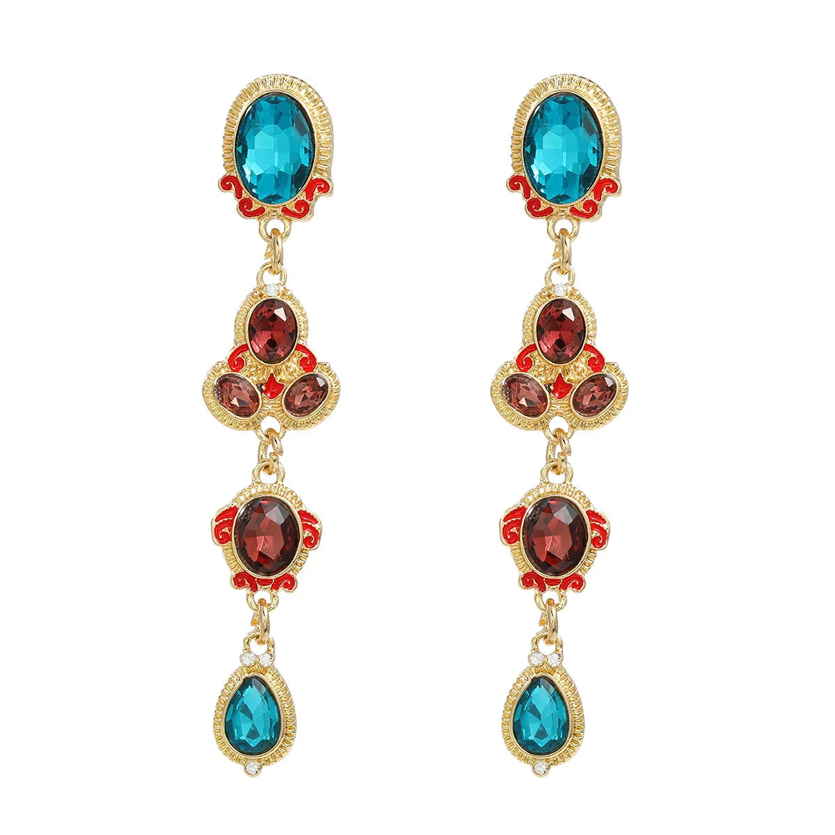 JL18582 Middle Aged Earrings European and American Retro Earrings Women's Full Diamond Long Earrings Bohemian Style Jewelry