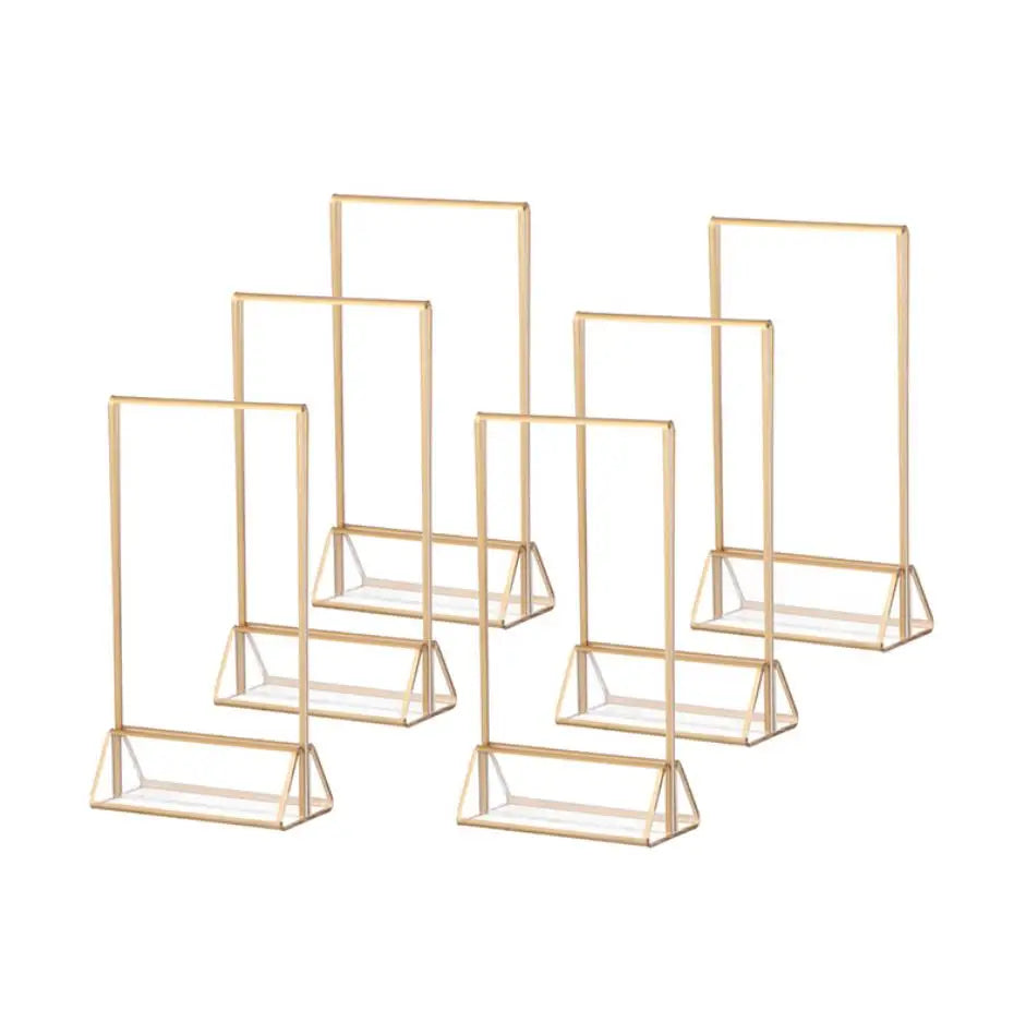 Customized Size A4 A5 A6 Display Stand Menu Stand Card Display Acrylic Sign Holder with Gold Edge Wedding Table Numbers Holde