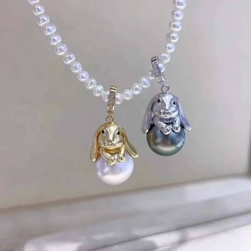 P1488 12-13mm DIY Natural  Freshwater Pearl Charm Pendant Necklace Accessory 925 Sterling Silver Jewelry for Women Without Ch