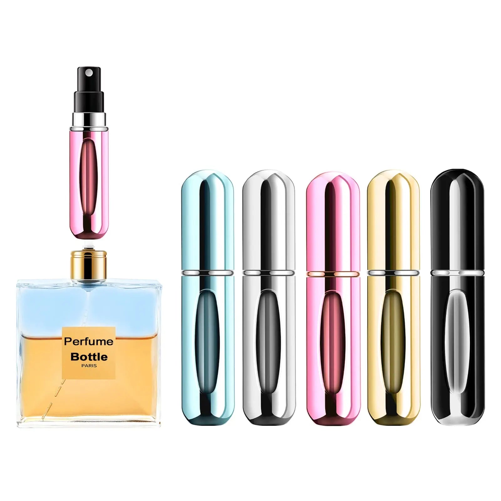Portable Mini Refillable Perfume Atomizer Bottle Travel Scent Pump Case with Aluminum Collar Metal Base Refillable Spray Bott