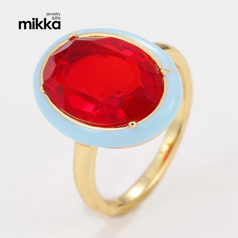 Statement Summer Multi Color Enameled Geometric Gemstone Band Rings Hot Sale Crystal Diamond Heart Oval Shape Rings for Girls