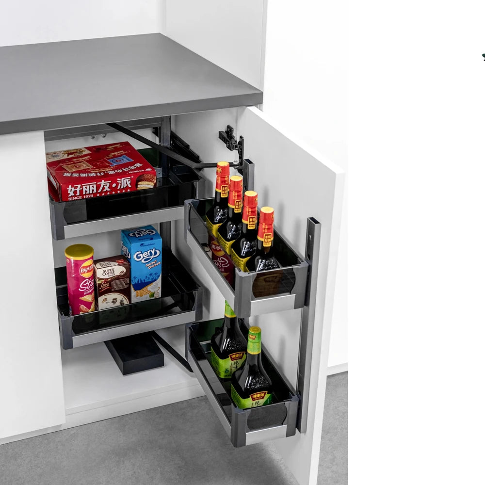 For Kitchen Hardware Sliding Drawer Pull-Out Cabinet Storage Accessories Glass+Iron Material TT/LC Function for Efficient