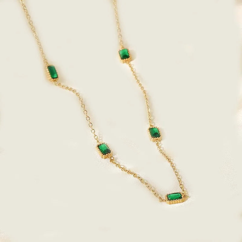 Minimalist Trendy Geometric Style Stainless Steel 18K Gold Plated Charm Cavicle Zircon Necklace for Women