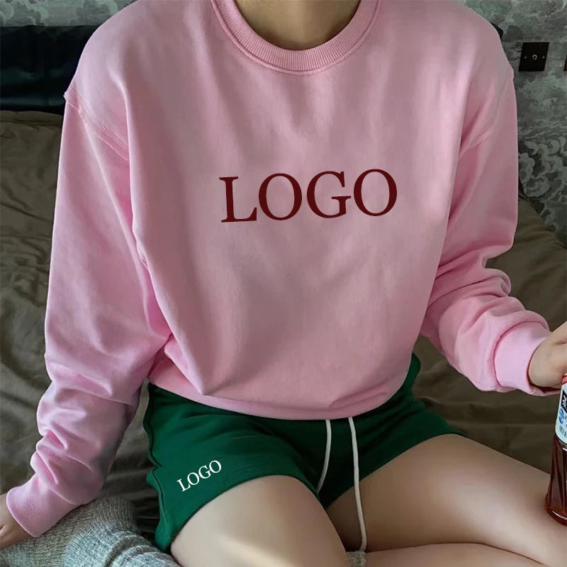 F240115 Custom Women's Terry Hoodies Crew Neck Loose Trendy Lovers Comfortable Cotton Girl Drop Shoulder Raw Seam Sweatshirt