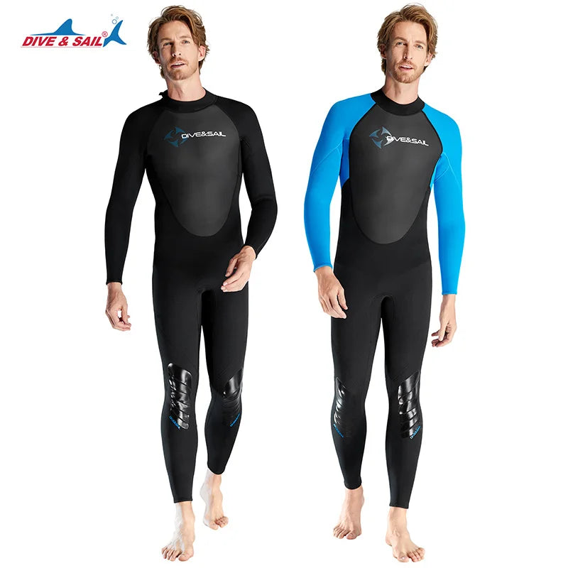 DIVE&SAIL 3mm Neoprene Man One-piece Back Zipper Soft Freediving Diving Suits Wetsuits for Swimwear