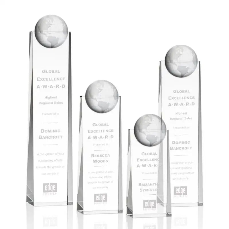 Custom Business Excellence Award Crystal Glass Globe Trophy Polished with UV Printing for Recognizing Achievements in Love Th