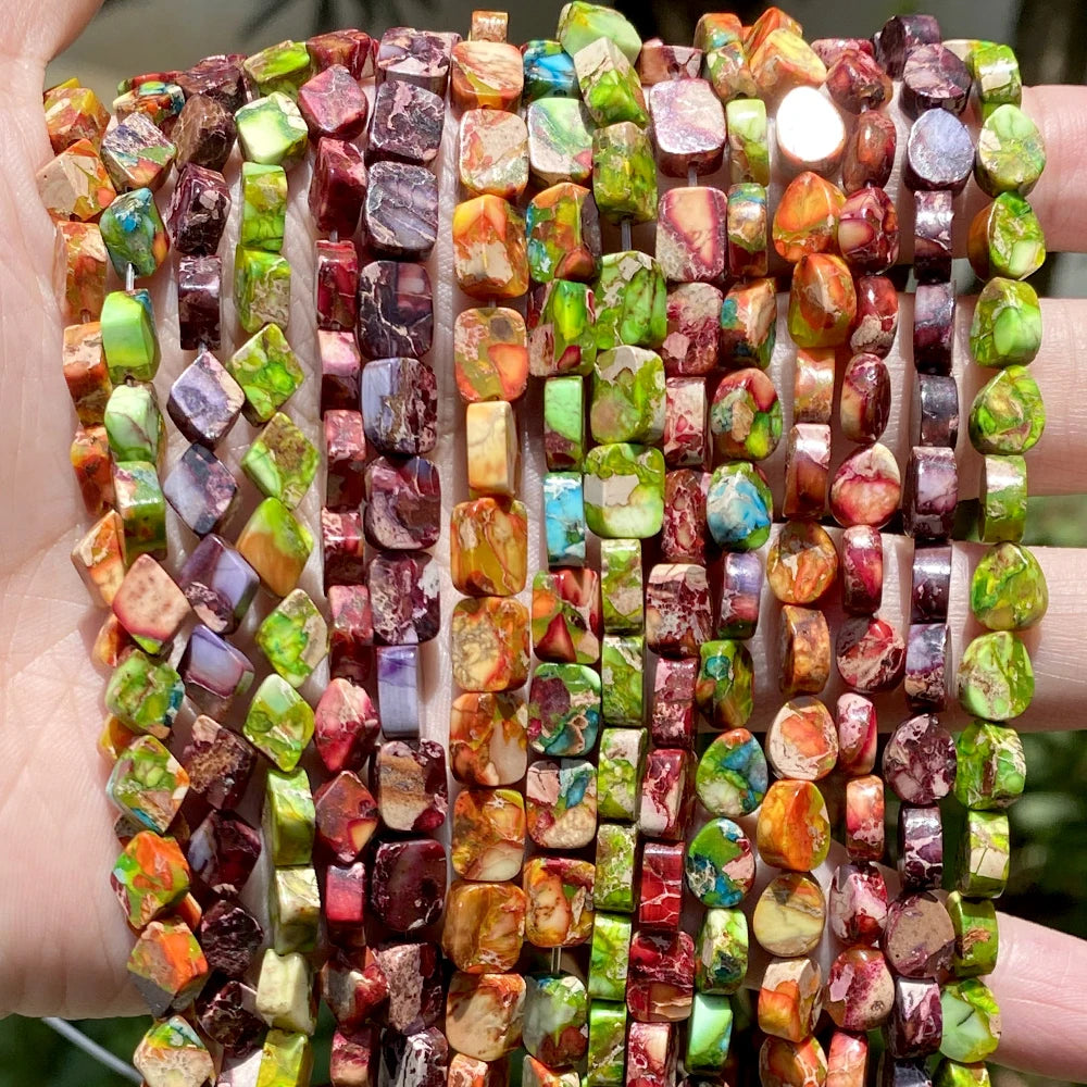 6x8mm Natural Stone Colorful Sea Sediment Jaspers Beads Rectangular Water Drop Beads for Jewelry Making DIY Bracelet Accessor