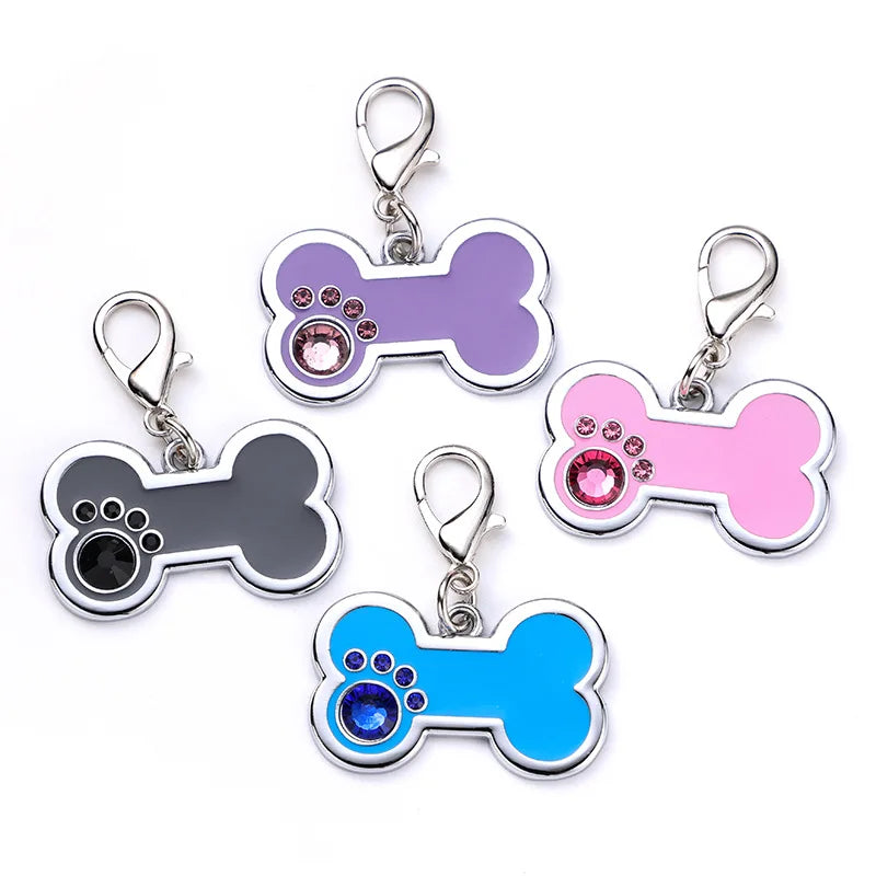 Pet Accessories Pendant Anti Loss Pet Laser Engraved Id Card Zinc Alloy Dog Tag High Grade Diamond Inlaid Pet Nameplate