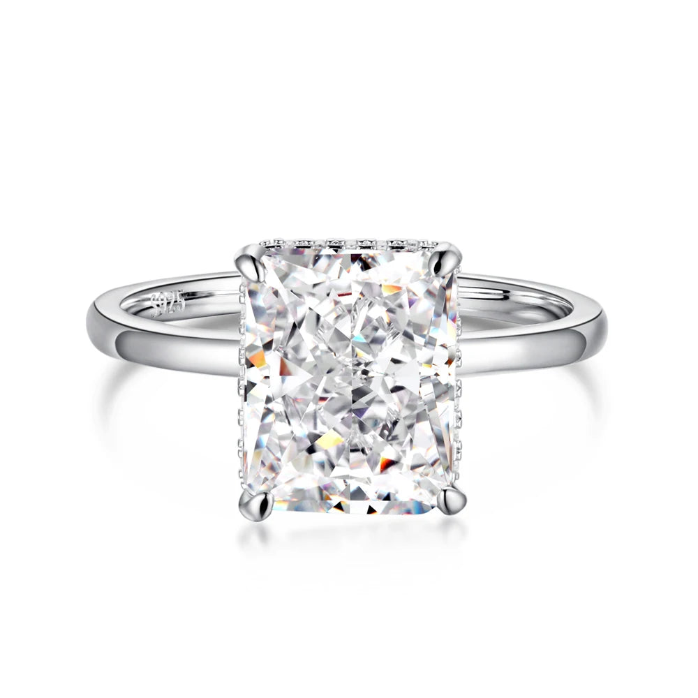 Dylam Luxury S925 Silver Crushed Ice Out Cut Super Shining Bright Cut 4 Carat 8A Zirconia Rectangle Engagement Ring for Women