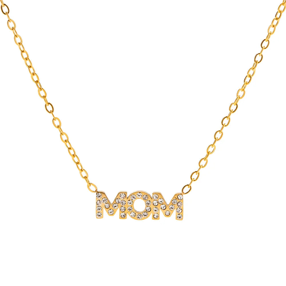 18K Gold Plated Mom Letter Pendant Necklace Stainless Steel Necklace Ins Trendy for Women As Mother's Day Gift