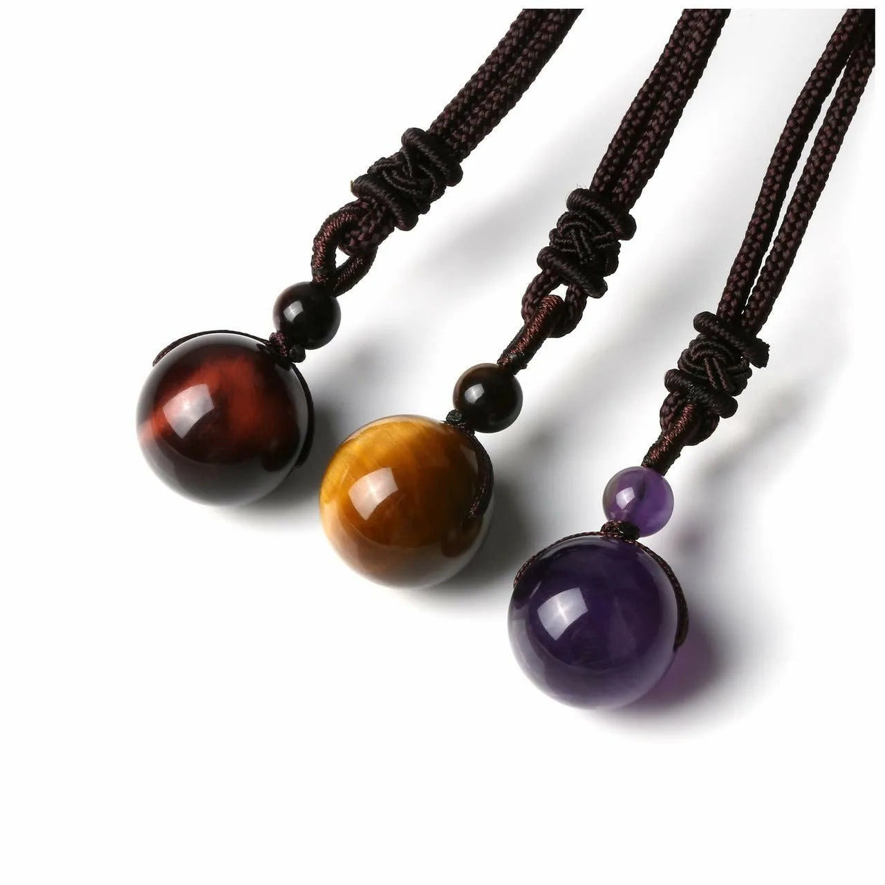 Handmade12/14/16MM Healing Crystal Natural Stone Pendant Necklace Women Blessing Protection Tiger Eye Necklace Men