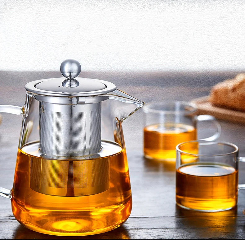 Modern Eco-Friendly Handcrafted Glass Teapot 15oz/450ml with Removable Stainless Infuser for Hot/Iced Water Coffee & Tea