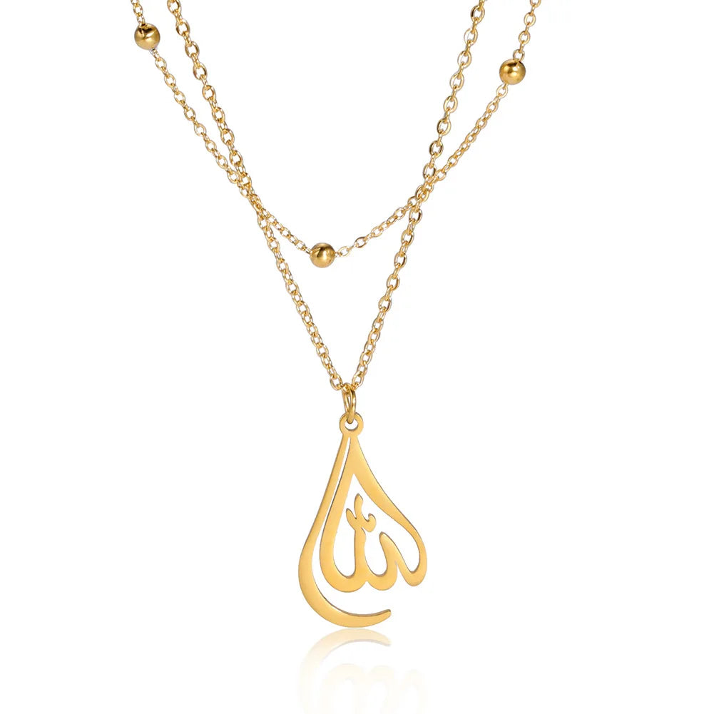 Trendy Ladies Luxury Simple Necklace Plated Arabic Islamic Pendant Necklace Gold Stainless Steel 18K Necklaces