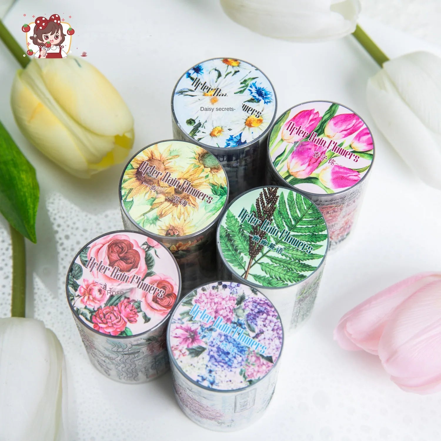 2M/Roll PET Tape After Rain Flower Series English Plant Collage Handbook Material Stickers