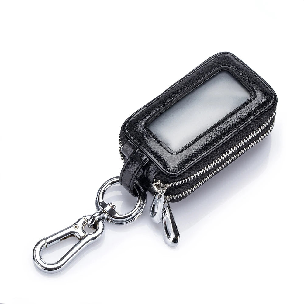 Wholesale Car Key Holder Genuine Leather Double Zipped Key Wallet Mini Fashion Key Ring Id Wallet