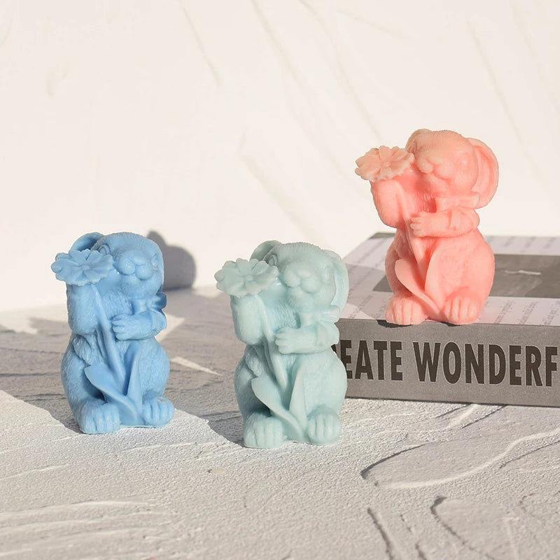 DIY Easter Flower Rabbit Aromatherapy Candle Silicone Mold 3D Little Daisy Rabbit Easter Plaster Candle Silicone Mold