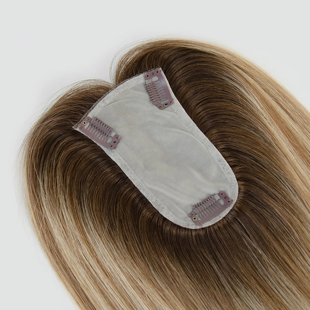 2024 Grade 12A Russian Hair Raw 100% Virgin Mono Lace Skin Base Hair Wig Topper Highlight Fringe V Part Mono Topper