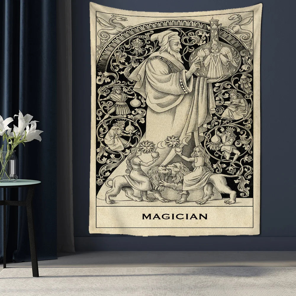 Tarot Psychedelic Scene Woven Printed Cotton/Polyester Hippie Bohemia Home Decoration Art Divination Tapestry Customizable