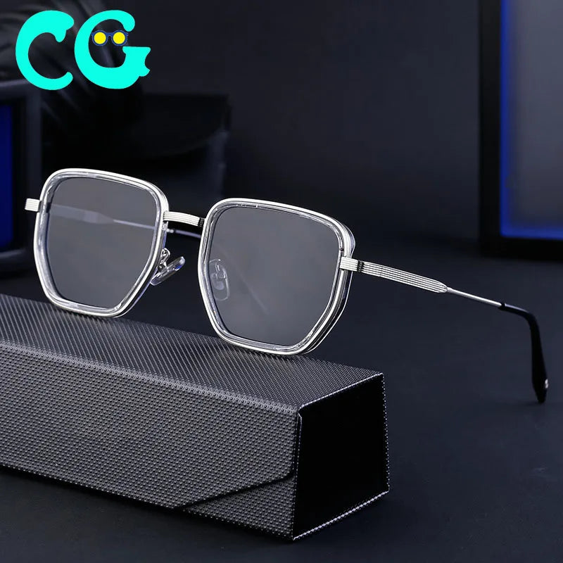 Retro Metal Men's Sun Glasses Simple Square Frame Sunglasses UV400 Outdoor Radiation Resistant Sunglasses Driving Sunglasses