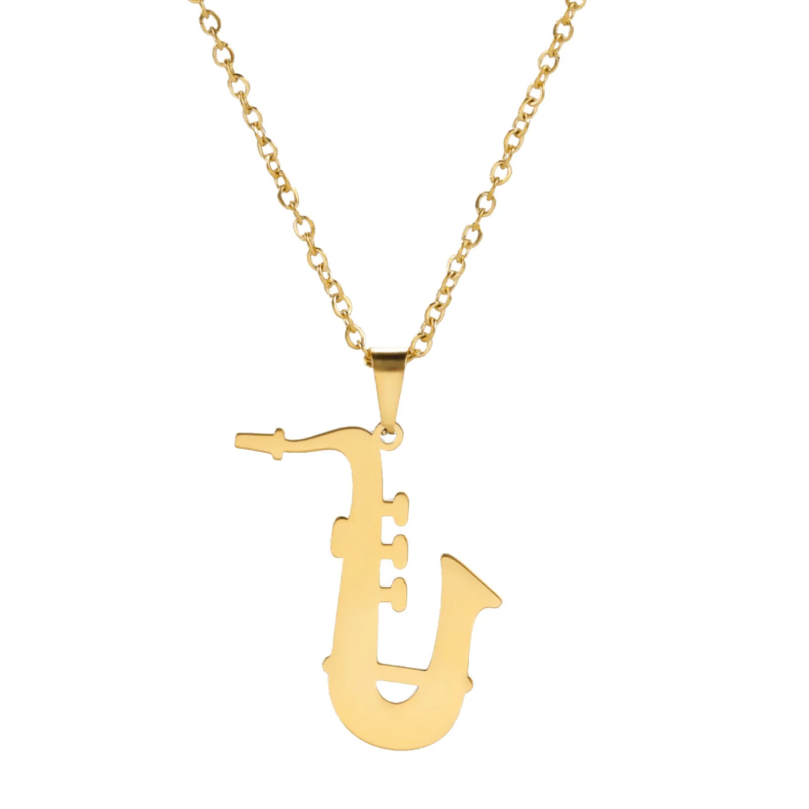 Saxophone Instrument Pendant Stainless Steel Necklace for Men and Women Fashionable Gothic Hip-Hop Rock Music Jewelry New