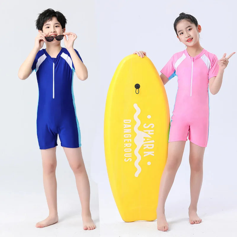 Wholesale Zipper Quick Dry One Piece Short-sleeved Beach Sun protection Boy Girl Swimwear Surfing Suit Bathing Swimsuit
