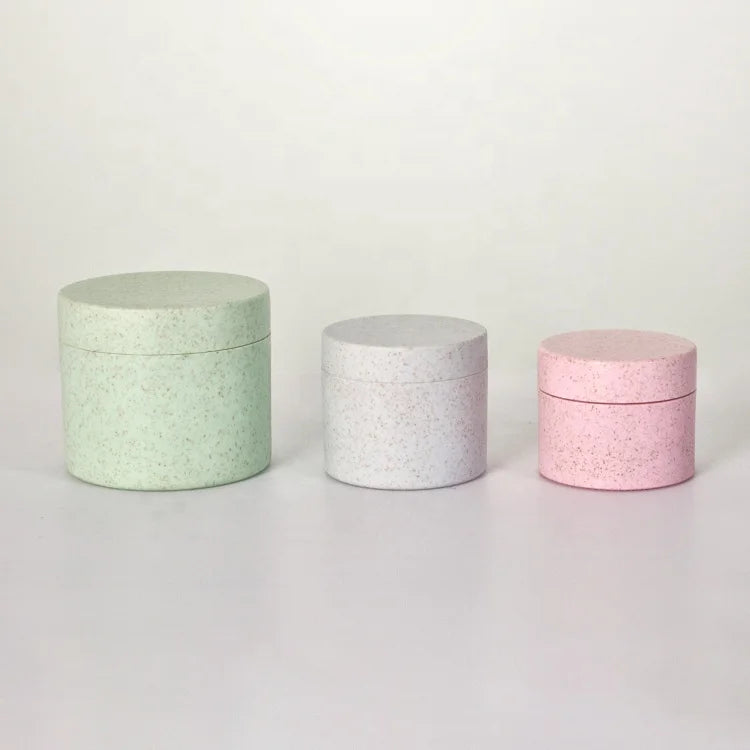 Wheat Biodegradable Cosmetic Containers Recyclable 100% Straw Cream Jar Pink 30ml 50ml 100ml Primary Yellow Blue OEM Acceptab