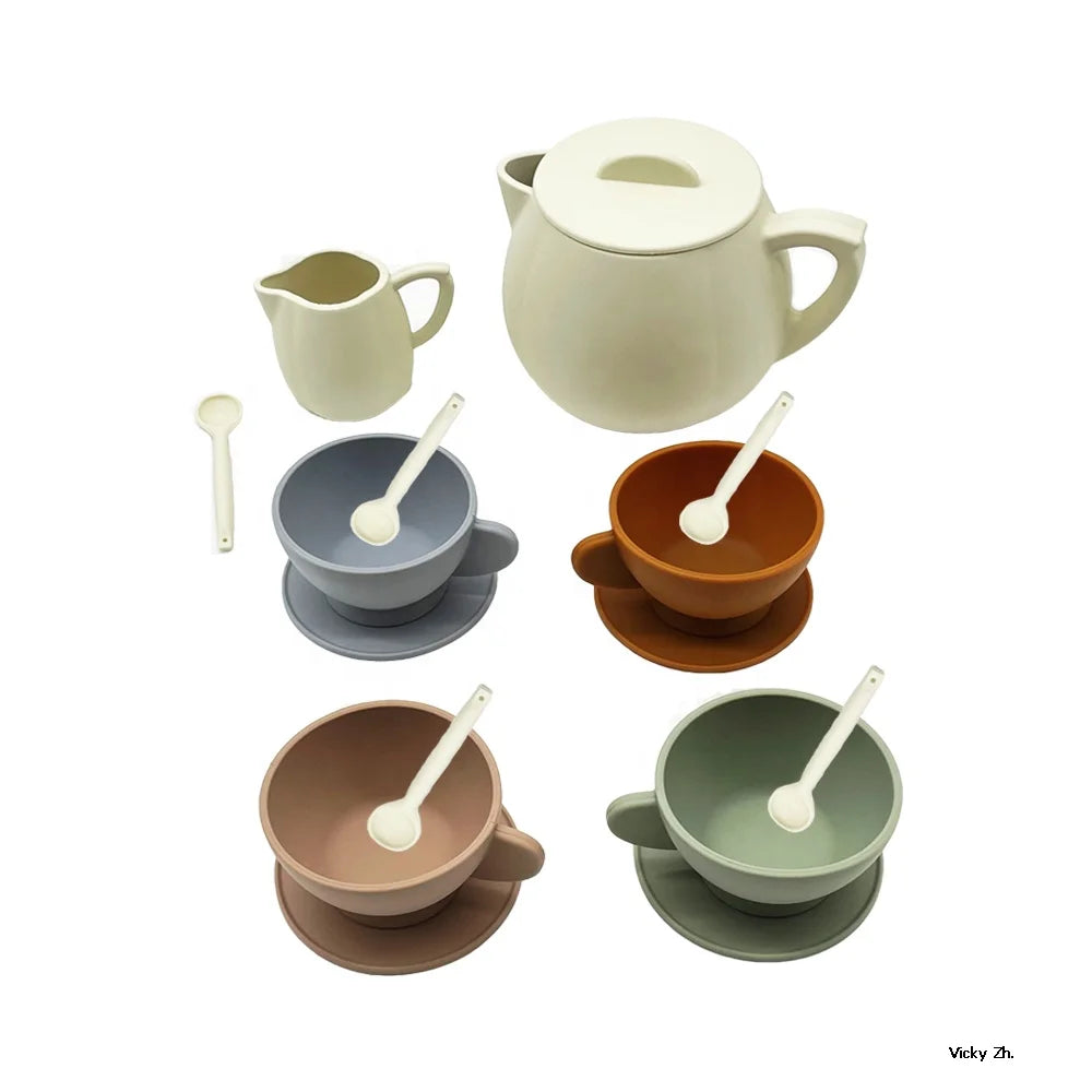 Tea Party Kids Pretend Mini Coffee Set Toys Toddlers Silicone Tea Cup Sets