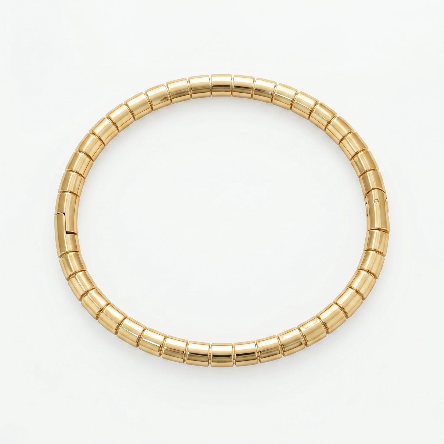 QIAOREN 12674 Minimalist Linked Cube Tube Round Bangle Hypoallergenic Stainless Steel Gold Hinged Bracelet Birthday Wedding G