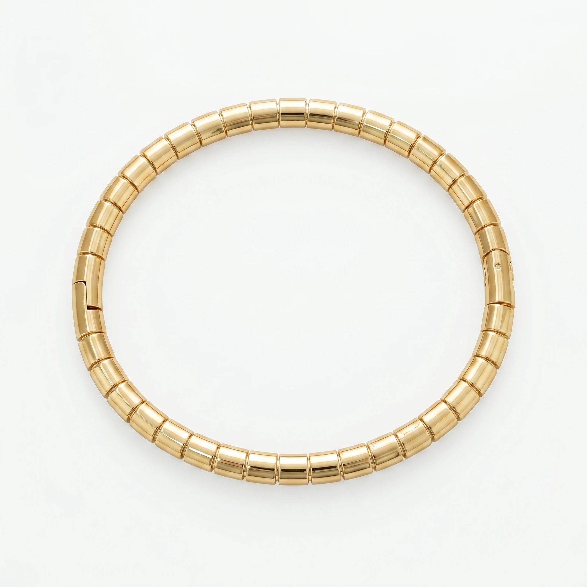 QIAOREN 12674 Minimalist Linked Cube Tube Round Bangle Hypoallergenic Stainless Steel Gold Hinged Bracelet Birthday Wedding G