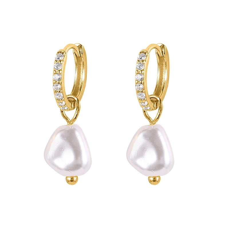 Elegant 18K Gold Plated Micron CZ Baroque White Pearls Earring High Quality Brass Wedding Jewelry for Women